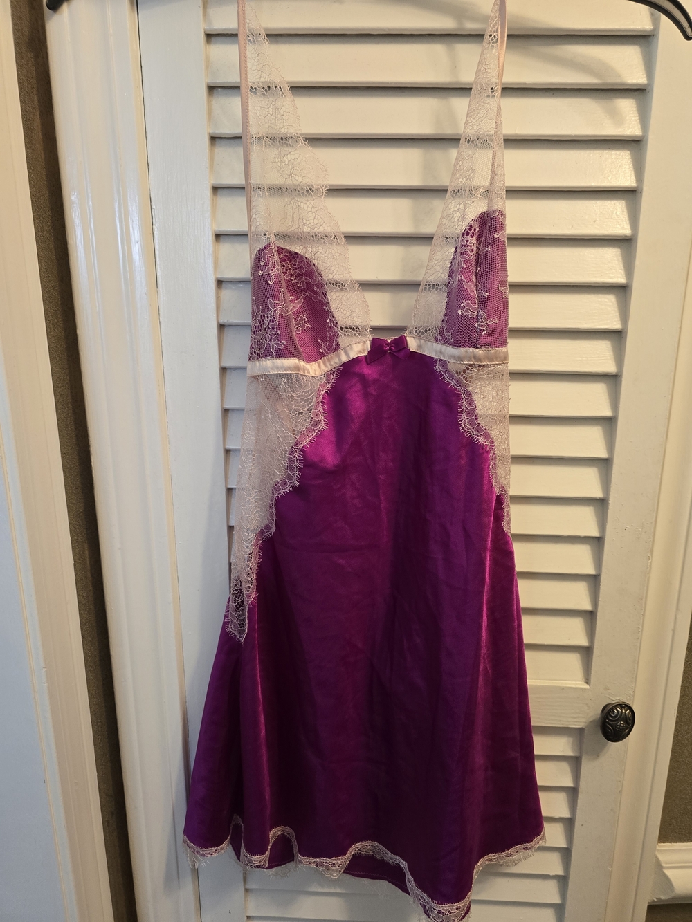 Victoria's Secret Plum Lace-Trim Satin Chemise with Cream Lace